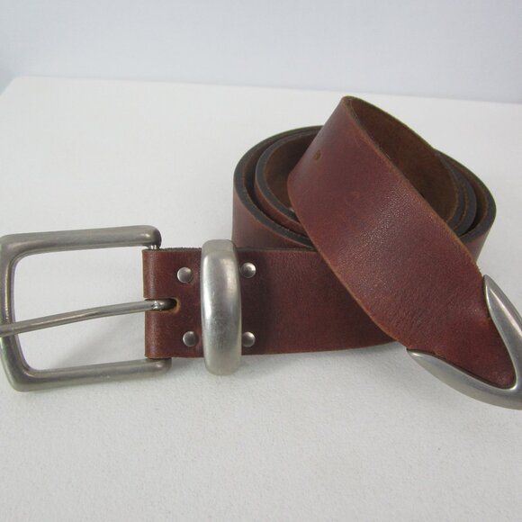 Vtg Robbie Nelson Unisex M - L  Brown Leather Belt Silvertone Buckle 30\